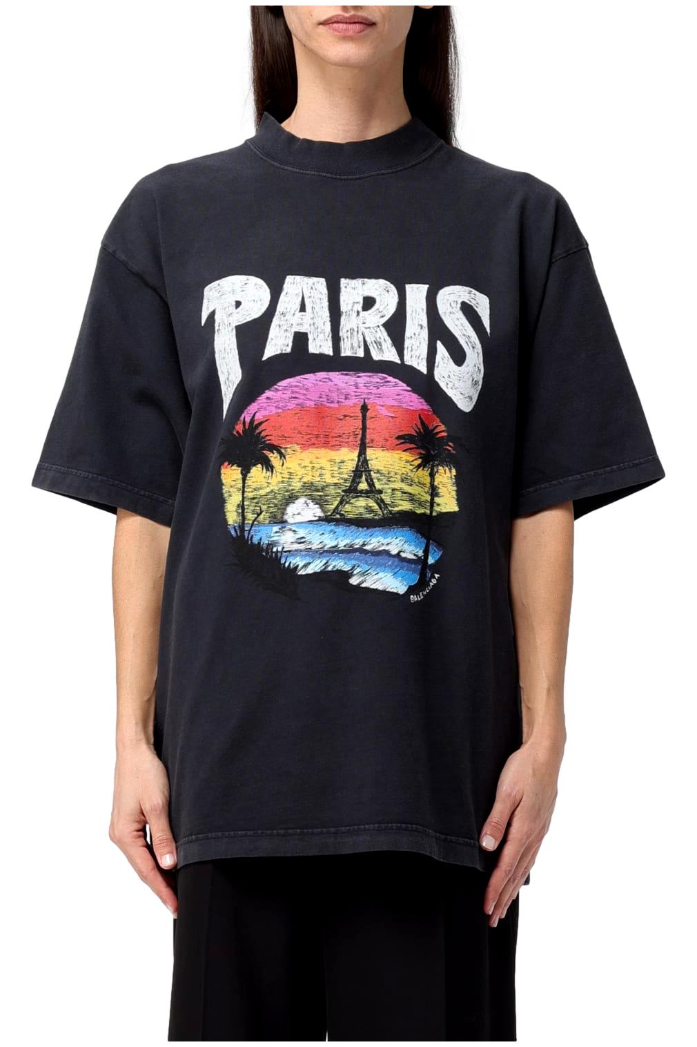764235TPVL91569_1 Balenciaga Paris Tropical Unisex-T-Shirt in Schwarz – Bild 1
