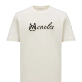 Moncler Baumwoll-T-Shirt mit gesticktem Varsity Logo in Weiß
