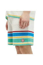 Casablanca Herren-Tennisshorts in Häkeloptik, Weiß/Blau/Mehrfarbig - imagine 5