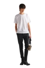 Prada T-Shirt aus Stretch-Baumwolle mit Logo in Weiß - Imagen 2