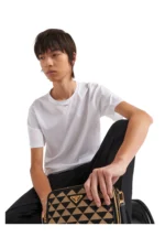 Prada T-Shirt aus Stretch-Baumwolle mit Logo in Weiß - Imagen 3
