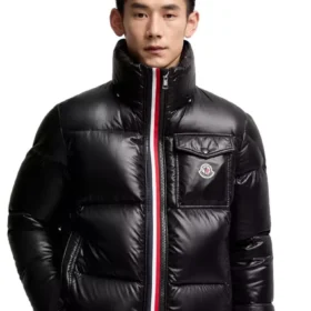 Moncler Montbeliard kurze Daunenjacke mit Kapuze