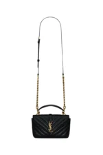 Saint Laurent College Mini Chain Bag in Glossy Craquelé Effect Leather