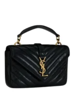 Saint Laurent College Mini Kettentasche aus glänzendem Leder mit Craquelé-Effekt - Image 6