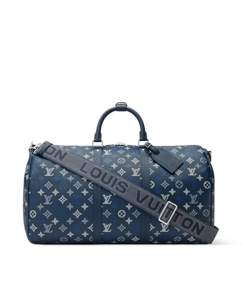 Louis Vuitton Keepall Bandoulière 50 Monogram Shadow – Blau – Vorderansicht