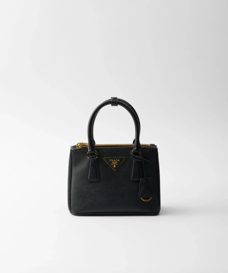 Prada Galleria Mini-Tasche aus Saffiano-Leder – Schwarz – Vorderansicht