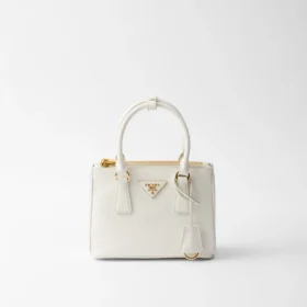 Prada Galleria Mini-Tasche aus Saffiano-Leder – Weiß – Vorderansicht